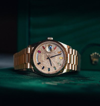 Rolex Day-date 36 Rainbow Baguette 128235 President