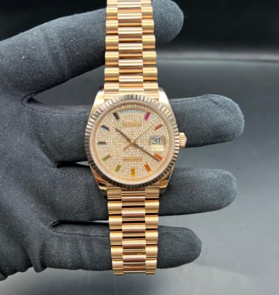 Rolex Day-date 36 Rainbow Pave Dial Rose Gold