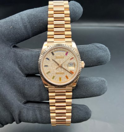 Rolex Day-date 36 Rainbow Pave Dial Rose Gold