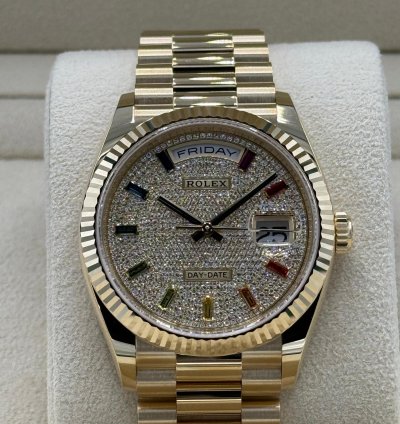 Rolex Day-date 36 Rainbow Sapphire Diamonds Dial Factory Set New