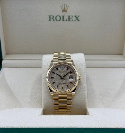 Rolex Day-date 36 Rainbow Sapphire Diamonds Dial Factory Set New