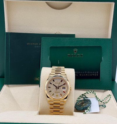 Rolex Day-date 36 Rainbow Sapphire Diamonds Dial Factory Set New