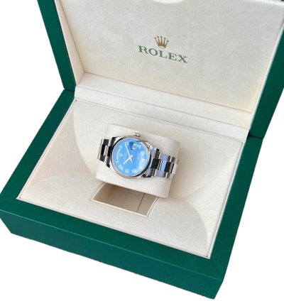 Rolex Day-date 36 Ref 118209 18k White Gold Rare Blue Wave Dial New Rolex Service Guarantee