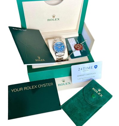 Rolex Day-date 36 Ref 118209 18k White Gold Rare Blue Wave Dial New Rolex Service Guarantee