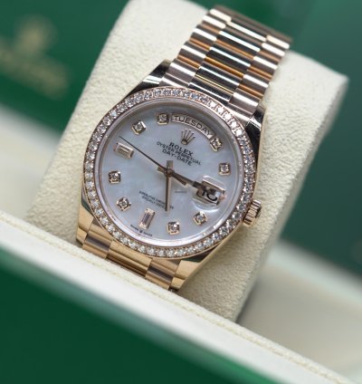 Rolex Day-date 36 Rose Gold 36mm Factory Mother Of Pearl Diamond President 128345rbr