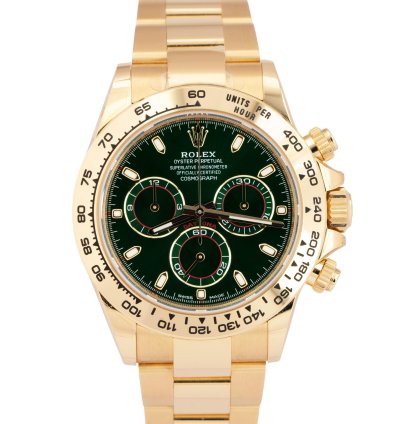 Rolex Daytona 2023 New Papers Rolex Daytona Cosmograph Green 40mm 18k Yellow Watch 116508 Box