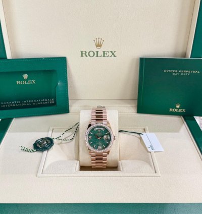Rolex Day-date 36 Rose Gold Green Aventurine Diamond Bezel 2025