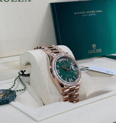 Rolex Day-date 36 Rose Gold Green Aventurine Diamond Bezel 2025