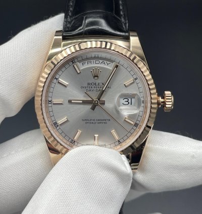 Rolex Day-date 36 Rose Gold Silver Rhodium