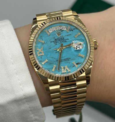 Rolex Day-date 36 Turquoise Diamond Dial Yellow Gold President
