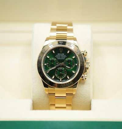 Rolex Daytona 2023 Yellow Gold Daytona Green Dial Unworn 116508 Box And Papers