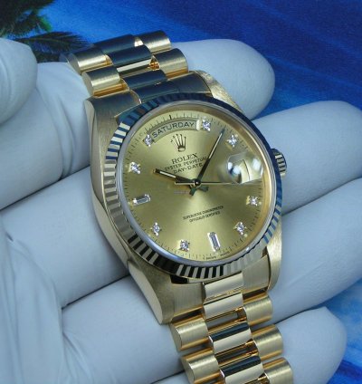 Rolex Day-date 36 Un-worn Boxes Papers Champagne Diamond Dial Fluted Bezel 18238