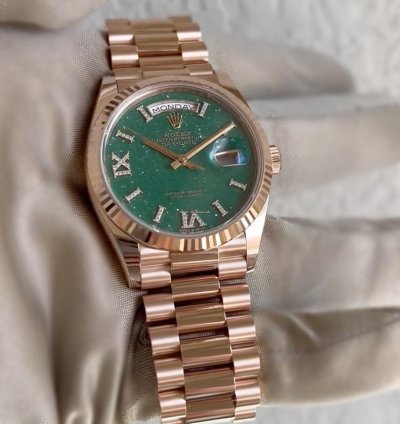 Rolex Day-date 36 Unworn 128235 Day-date 36mm Green Aventurine Diamond Roman 9 Dial President Bracelet