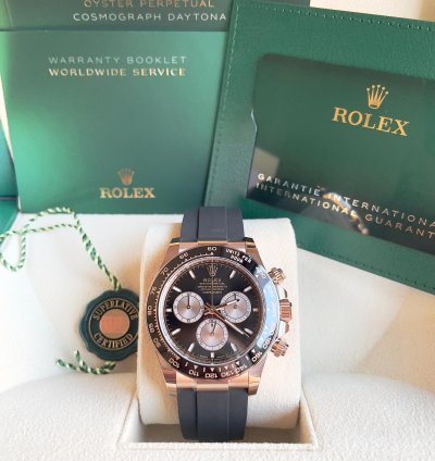 Rolex Daytona 2024 Daytona 126515ln Oysterflex Rose Gold Black Silver Dial