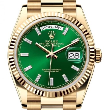 Rolex Day-date 36 Unworn Day-date 36mm Green Baguette Dial Yellow Gold Bracelet 128238 Box Papers 2024