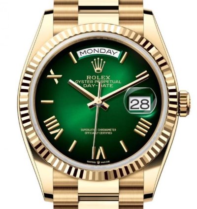 Rolex Day-date 36 Unworn Day-date 36mm Green Roman Ombre Dial Yellow Gold Bracelet 128238 Box Papers 2024