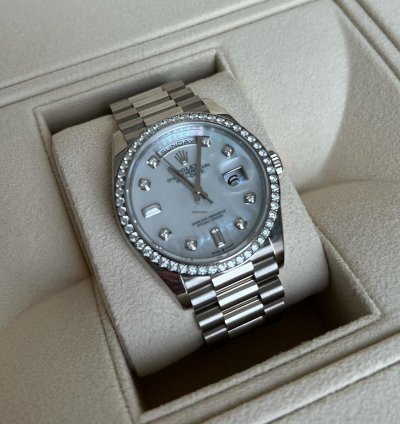 Rolex Day-date 36 Unworn Full Set Purchased 12 2024 White Gold Diamond Bezel