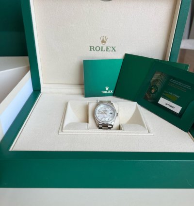 Rolex Day-date 36 Unworn Full Set Purchased 12 2024 White Gold Diamond Bezel