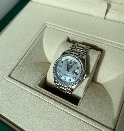 Rolex Day-date 36 Unworn Full Set Purchased 12 2024 White Gold Diamond Bezel