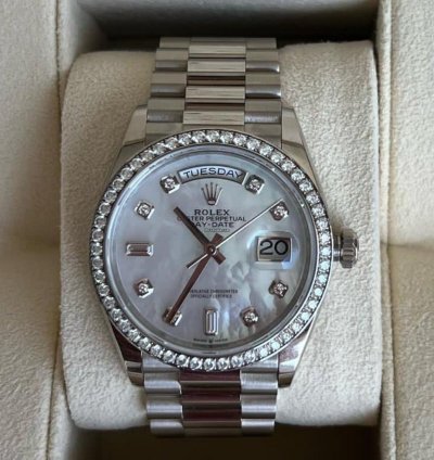 Rolex Day-date 36 Unworn Full Set Purchased 12 2024 White Gold Diamond Bezel