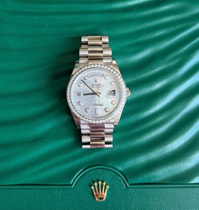 Rolex Day-date 36 Unworn Full Set Purchased 12 2024 White Gold Diamond Bezel