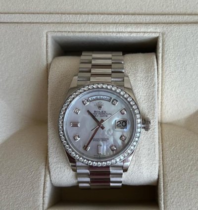 Rolex Day-date 36 Unworn Full Set Purchased 12 2024 White Gold Diamond Bezel