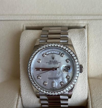 Rolex Day-date 36 Unworn Full Set Purchased 12 2024 White Gold Diamond Bezel
