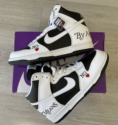 Supreme Nike Sb Dunk High By Any Means Black White