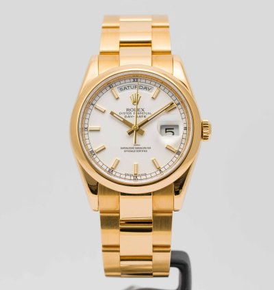 Rolex Day-date 36 White Dial Yellow Gold 36mm 118208 - Cpor Warranty