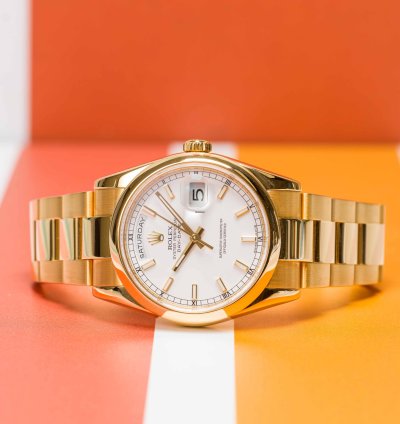 Rolex Day-date 36 White Dial Yellow Gold 36mm 118208 - Cpor Warranty