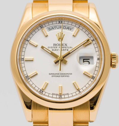Rolex Day-date 36 White Dial Yellow Gold 36mm 118208 - Cpor Warranty