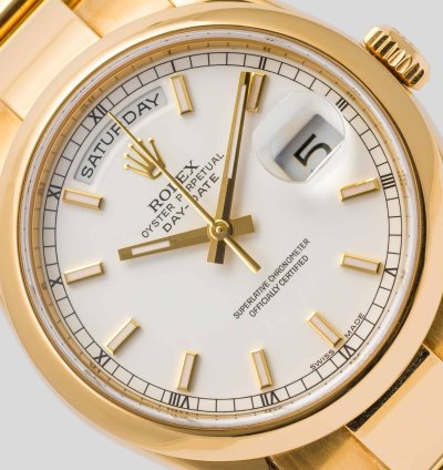 Rolex Day-date 36 White Dial Yellow Gold 36mm 118208 - Cpor Warranty