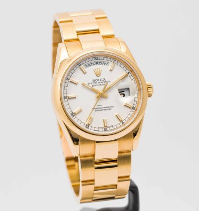 Rolex Day-date 36 White Dial Yellow Gold 36mm 118208 - Cpor Warranty