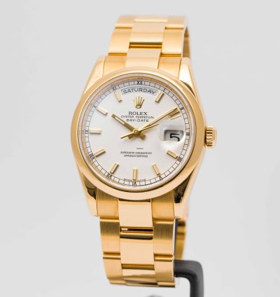 Rolex Day-date 36 White Dial Yellow Gold 36mm 118208 - Cpor Warranty