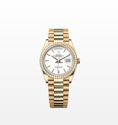 Rolex Day-date 36 White Dial Yellow Gold President Diamond Bezel