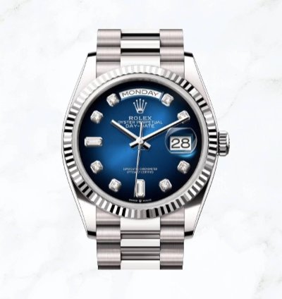 Rolex Day-date 36 White Gold Blue Ombr Diamond Dial 128239 new Unworn