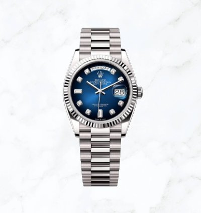 Rolex Day-date 36 White Gold Blue Ombr Diamond Dial 128239 new Unworn