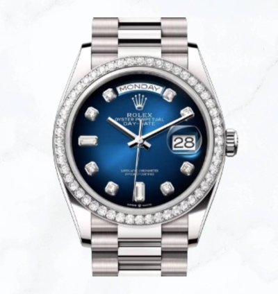 Rolex Day-date 36 White Gold Blue Ombr Diamond Dial 128349rbr new Unworn