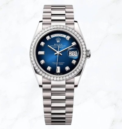 Rolex Day-date 36 White Gold Blue Ombr Diamond Dial 128349rbr new Unworn