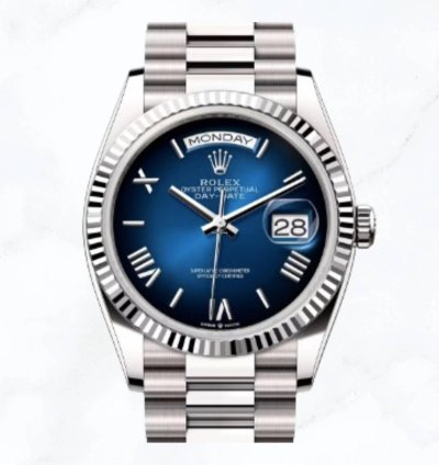 Rolex Day-date 36 White Gold Blue Ombr Roman Dial 128239 new Unworn