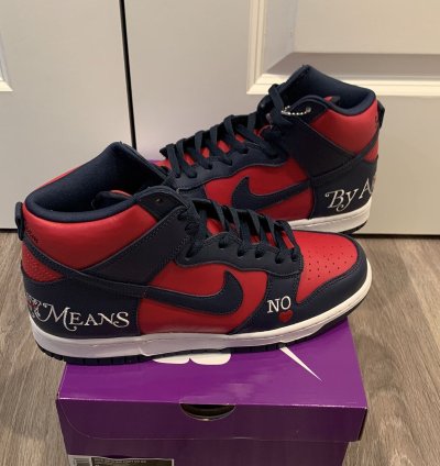 Supreme Nike Sb Dunk High By Any Means Red Navy Size 9
