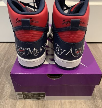 Supreme Nike Sb Dunk High By Any Means Red Navy Size 9