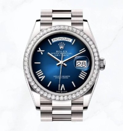 Rolex Day-date 36 White Gold Blue Ombr Roman Dial 128349rbr new Unworn