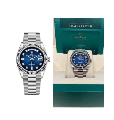 Rolex Day-date 36 White Gold Day-date 36 Watch - Fluted Bezel - Blue Ombre Diamond Dial 128239