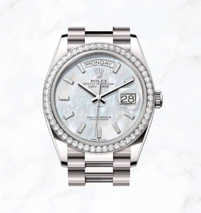 Rolex Day-date 36 White Gold Mother Of Pearl Baguette Dial 128349rbr new Unworn