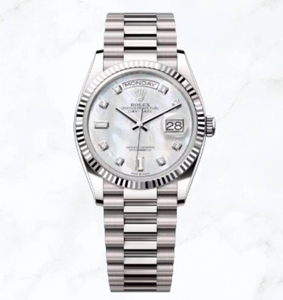 Rolex Day-date 36 White Gold Mother Of Pearl Diamond Dial 128239 new Unworn