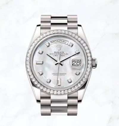 Rolex Day-date 36 White Gold Mother Of Pearl Diamond Dial 128349rbr new Unworn