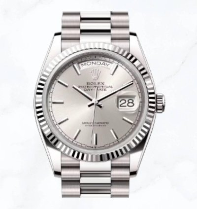 Rolex Day-date 36 White Gold Silver Dial 128239 new Unworn