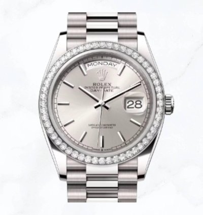 Rolex Day-date 36 White Gold Silver Dial 128349rbr new Unworn