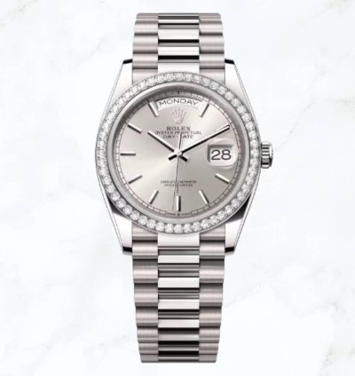 Rolex Day-date 36 White Gold Silver Dial 128349rbr new Unworn
